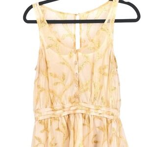 The Addison Story Fairy Sheer Gold Metallic Leaf Peplum Top Sleeveless Chiffon